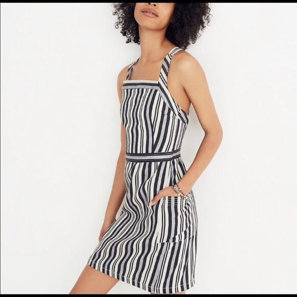 MADEWELL APRON Style Linen Blend Striped Dress - Picture 1 of 9
